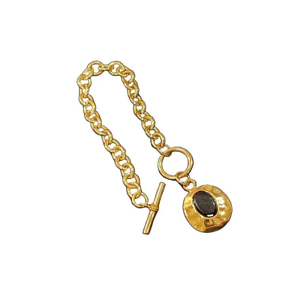 Vintage Avon Gold Tone Black Onyx 8 Inch Vintage Toggle Charm Bracelet